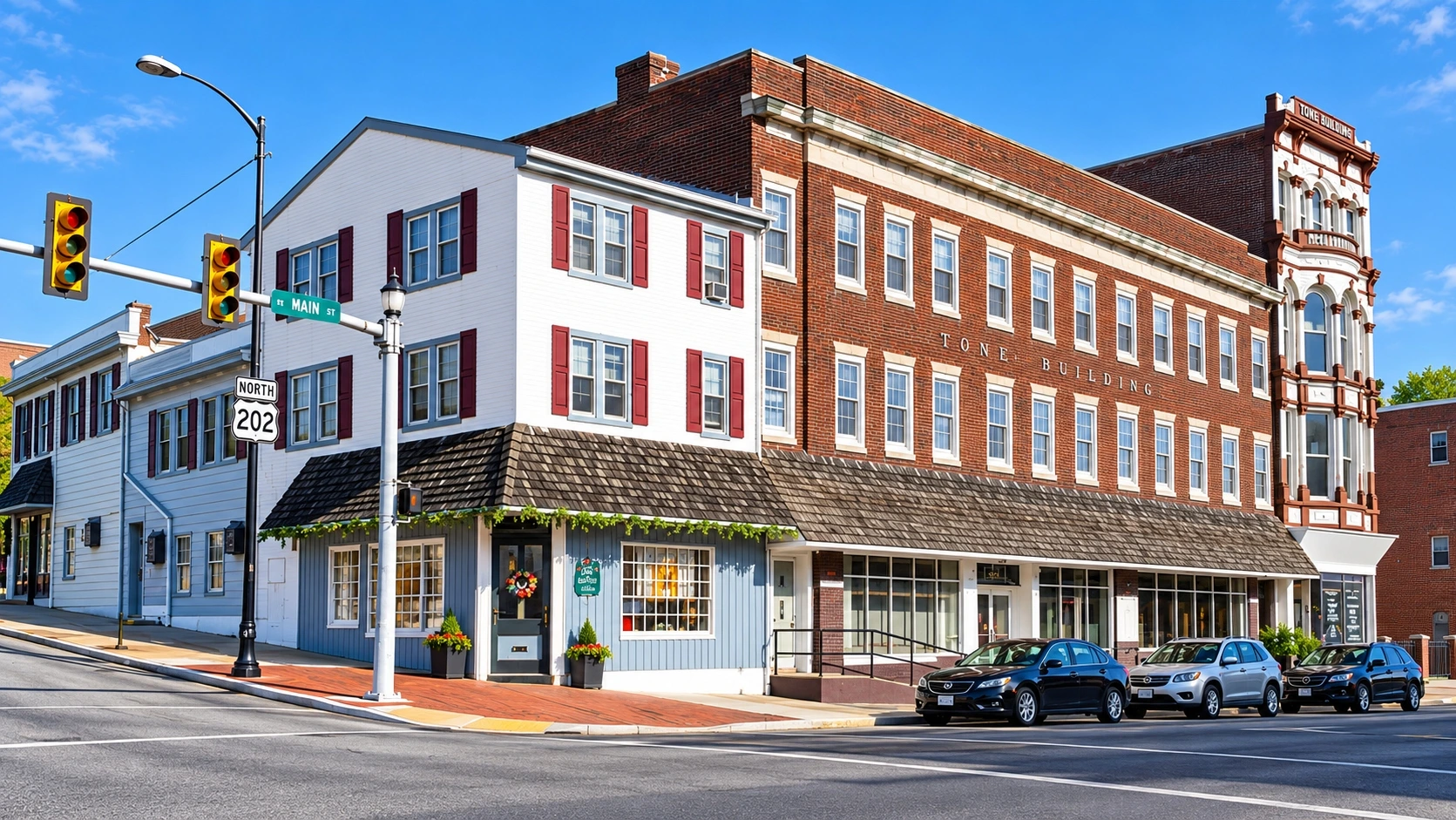 The Tone Building at 103–109 East Main Street connecting to 101 East Main Street in downtown Norristown, Pennsylvania