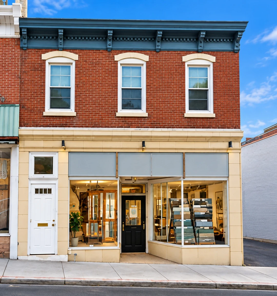 Two-story brick mixed-use building on DeKalb Street in Norristown, PA